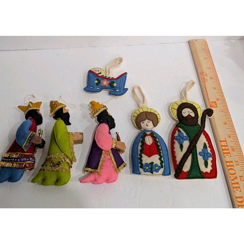 Vintage Nativity Felt Christmas Ornaments Set of 6 Handmade Sequins Beads... - Picture 2 of 3